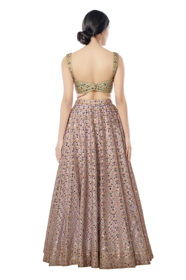 Light Lavender Chanderi Lehenga with Foil Resham