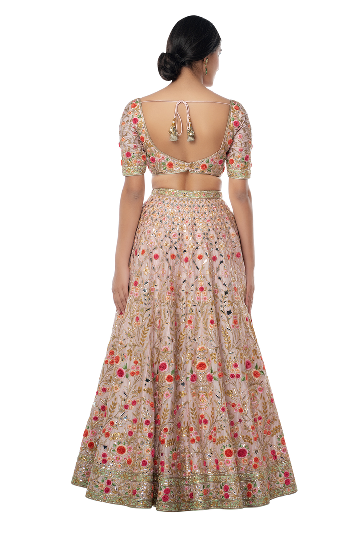 Light Pink Lehenga Set with 3D Flower Embroidery