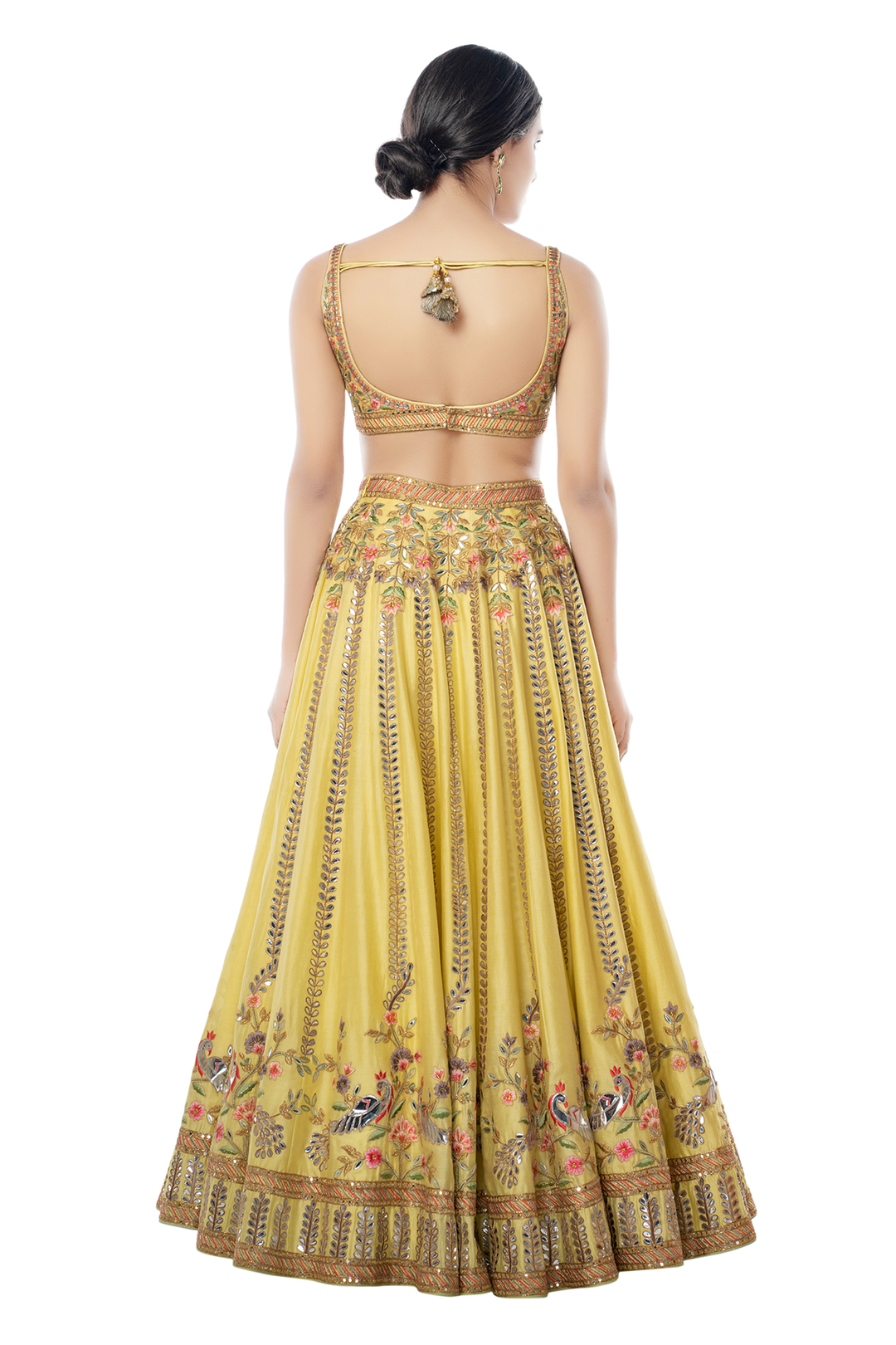 Lemon Yellow Peacock Foil Lehenga