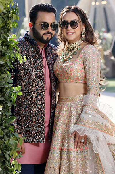 SEEMA DEWAN in Ivory Chanderi Resham, Gota, Foil Lehenga