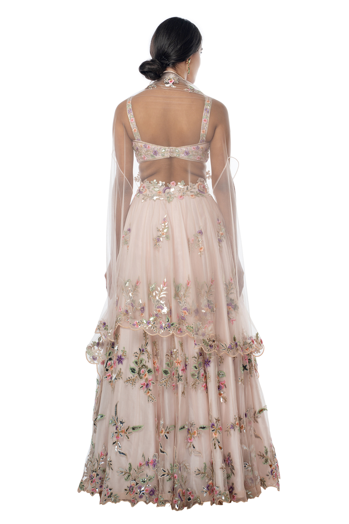 Blush Pink Lehenga with Foil Placement Cape Dupatta
