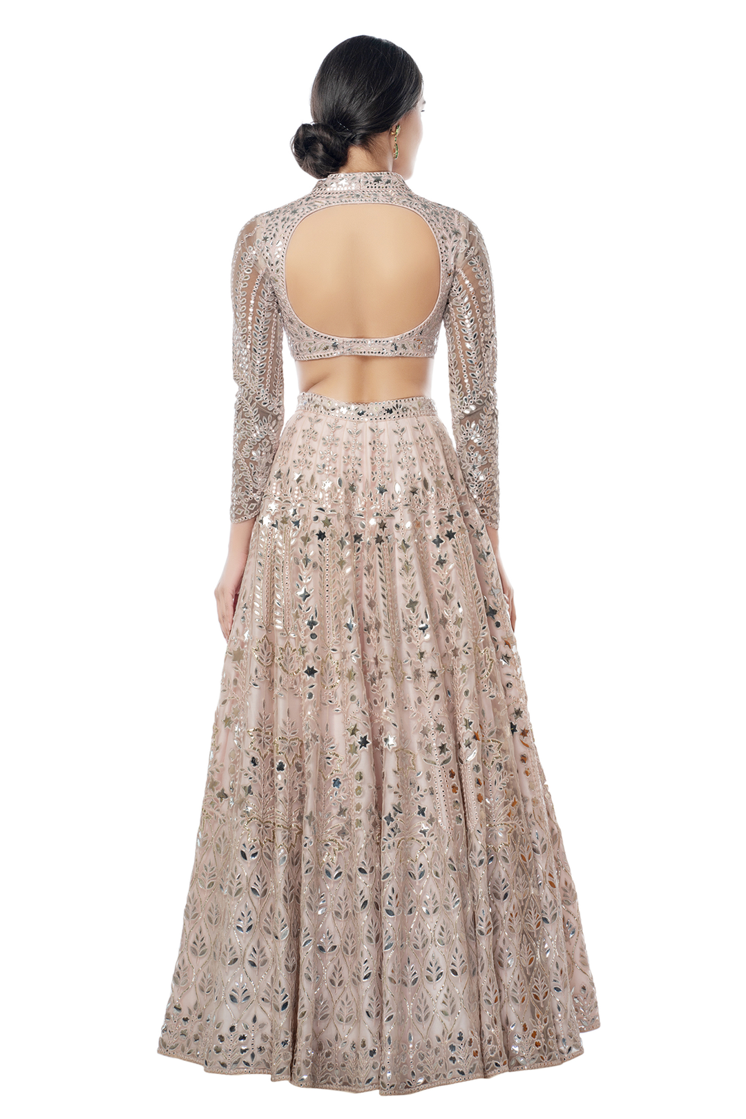 Light Pink Heavy Foil Lehenga with Frill Dupatta