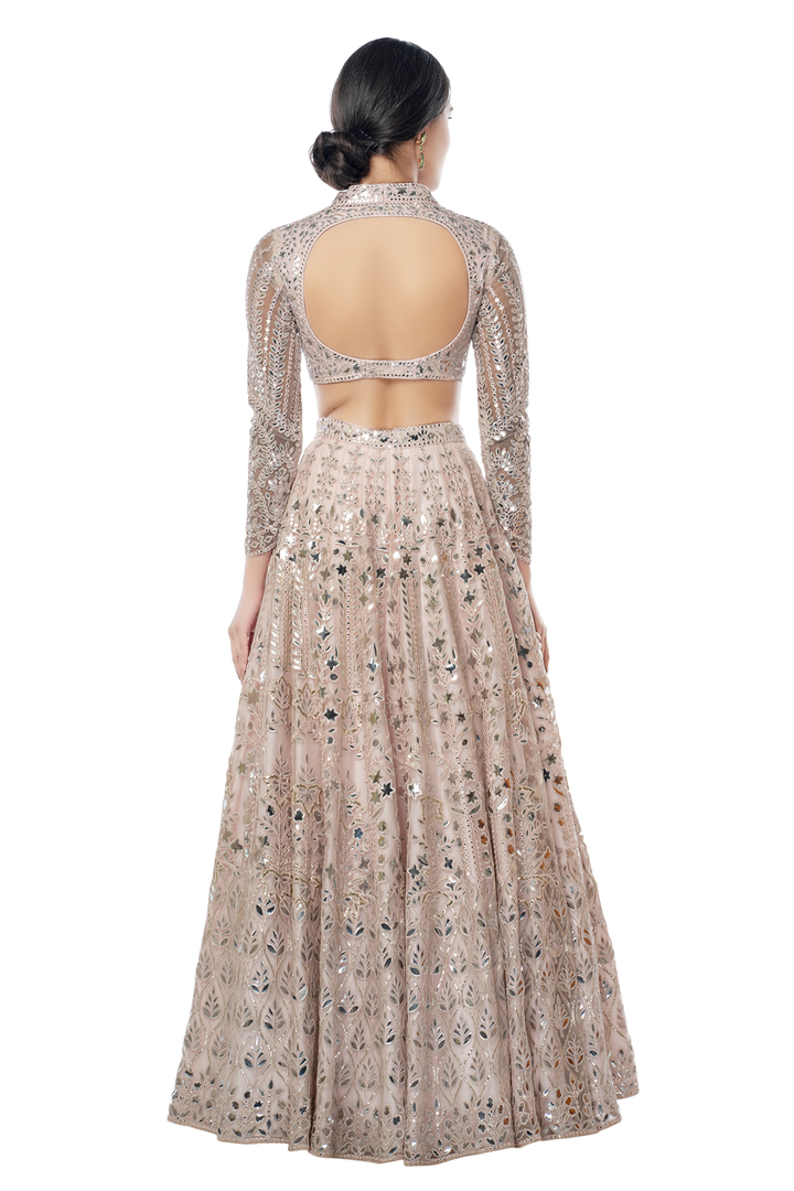 Light Pink Heavy Foil Lehenga with Frill Dupatta