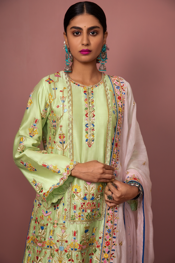 GREEN KURTA WITH UNCHI SALWAR SET
