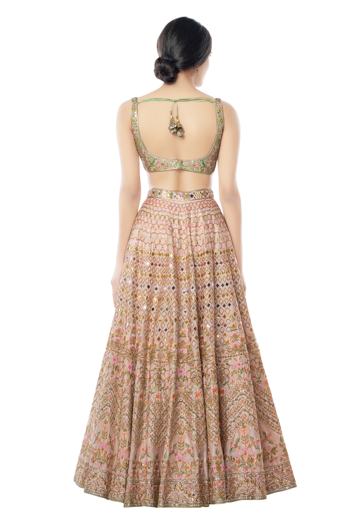 Light Pink Lehenga with Mint Blouse and Dupatta