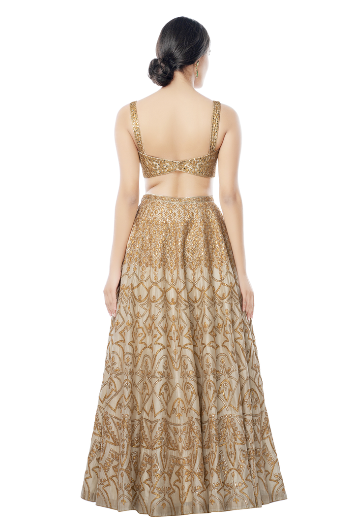 Ivory Chanderi Lehenga with Gota