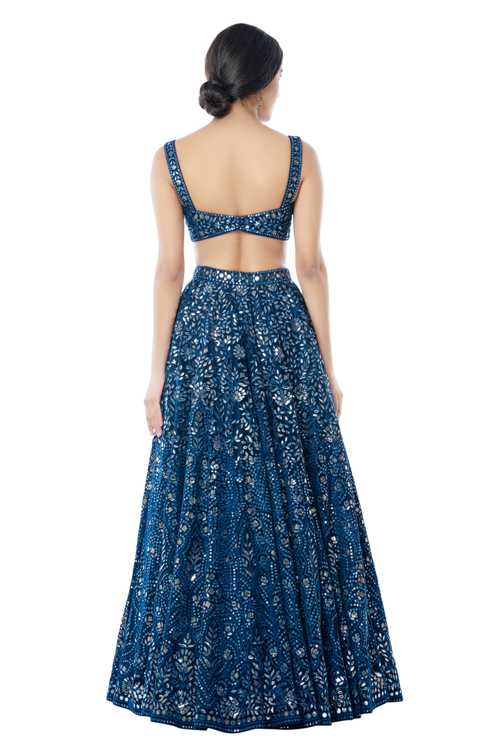 Blue Foil Net Lehenga
