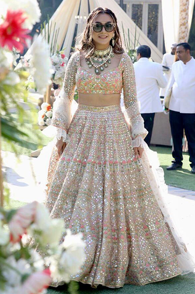 SEEMA DEWAN in Ivory Chanderi Resham, Gota, Foil Lehenga