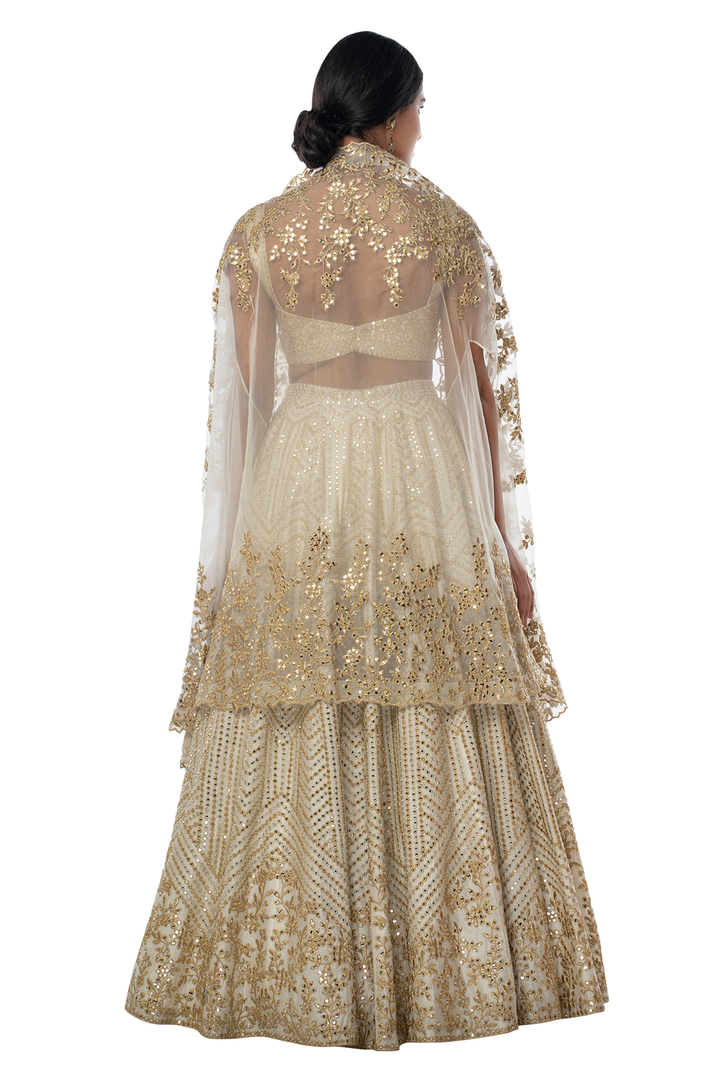Ivory Chanderi Lehenga with Foil, Mirror and Gota