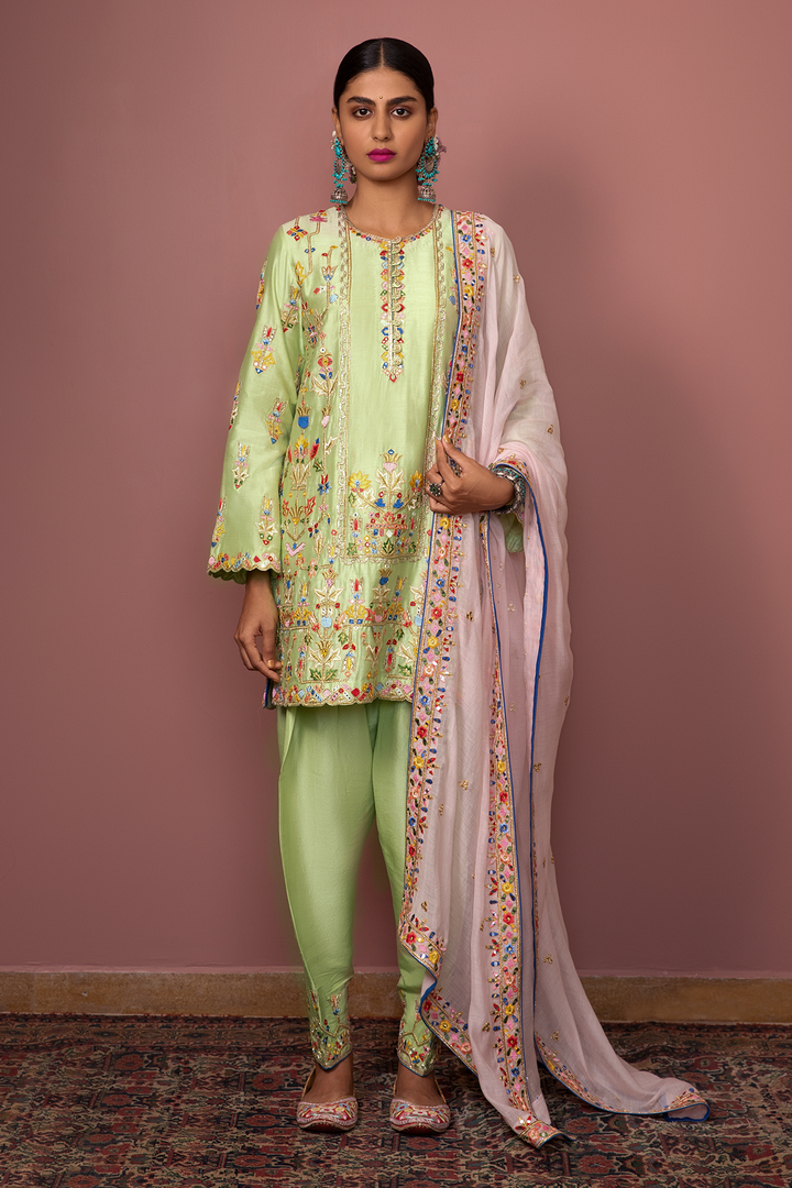 GREEN KURTA WITH UNCHI SALWAR SET