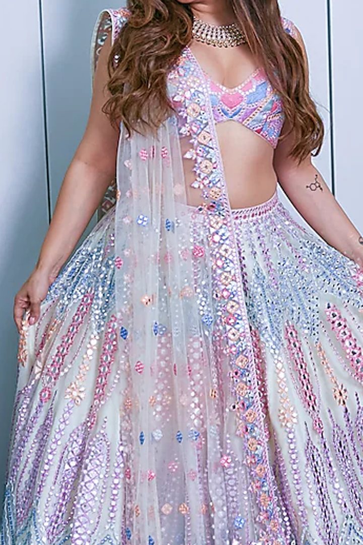 Sheeren in GREEN NET LEHENGA SET