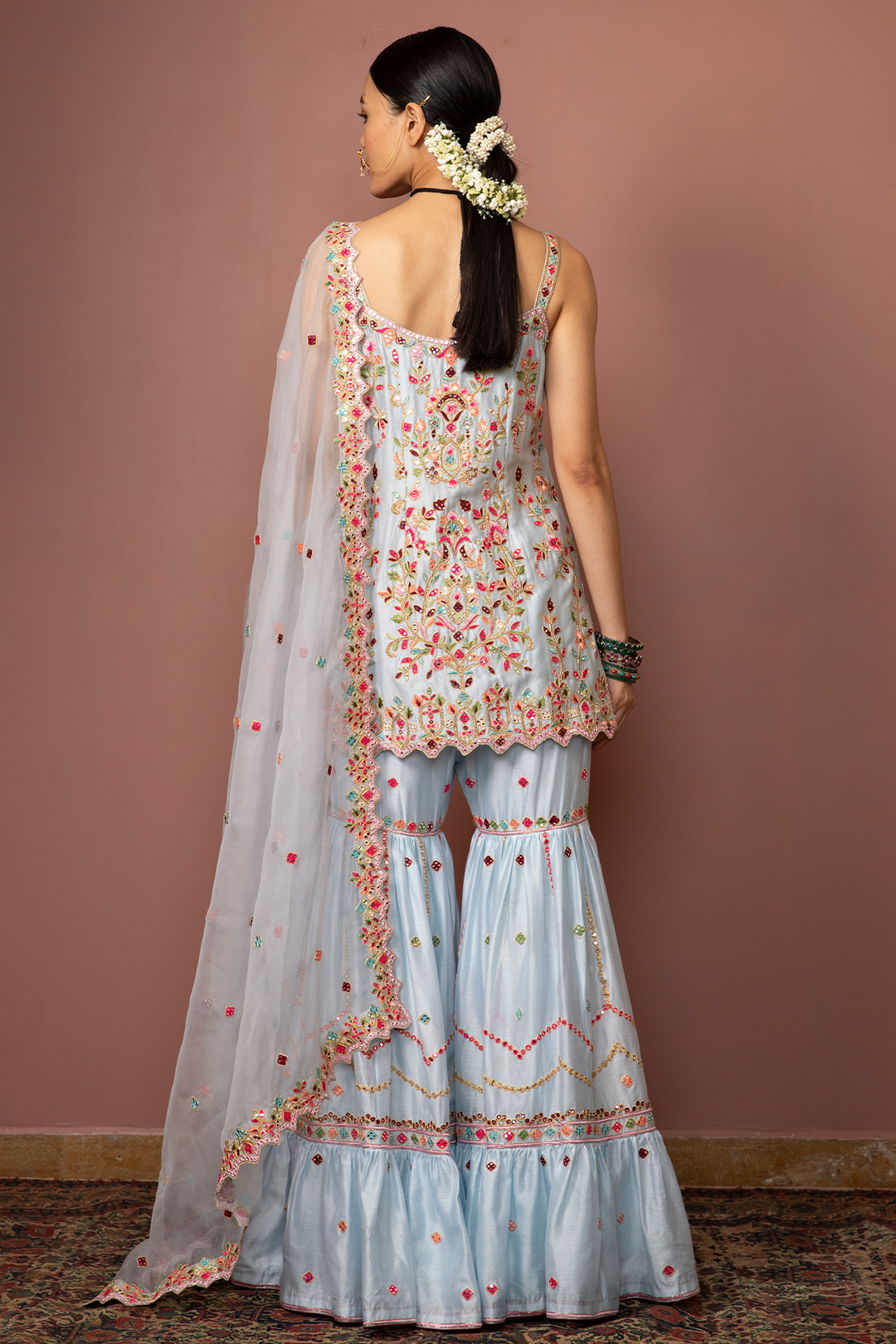 Blue Strappy  Kurta With Gharara