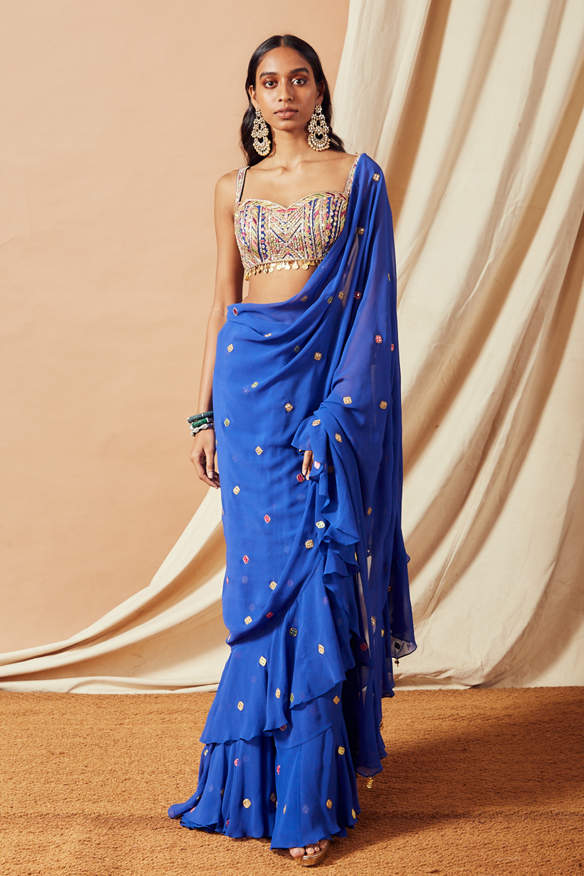 Royal Blue Ruffle Saree Set – Tamanna Punjabi Kapoor Official