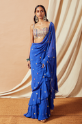 Royal Blue Ruffle Saree Set