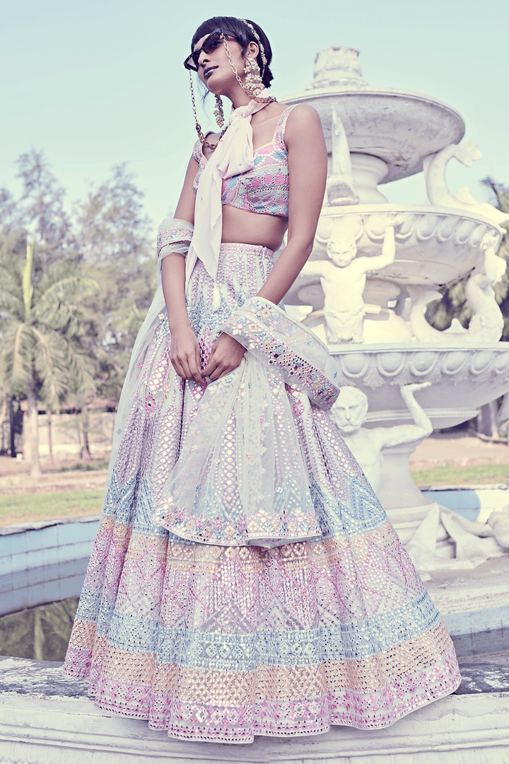 GREEN NET LEHENGA SET