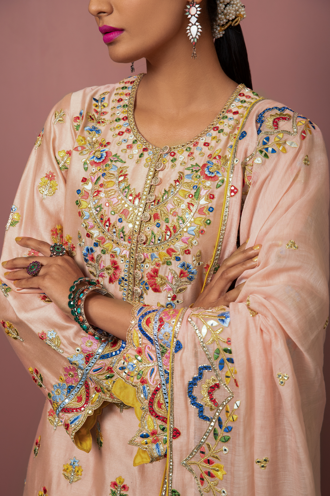 PEACH KURTA WITH DHOTI SET