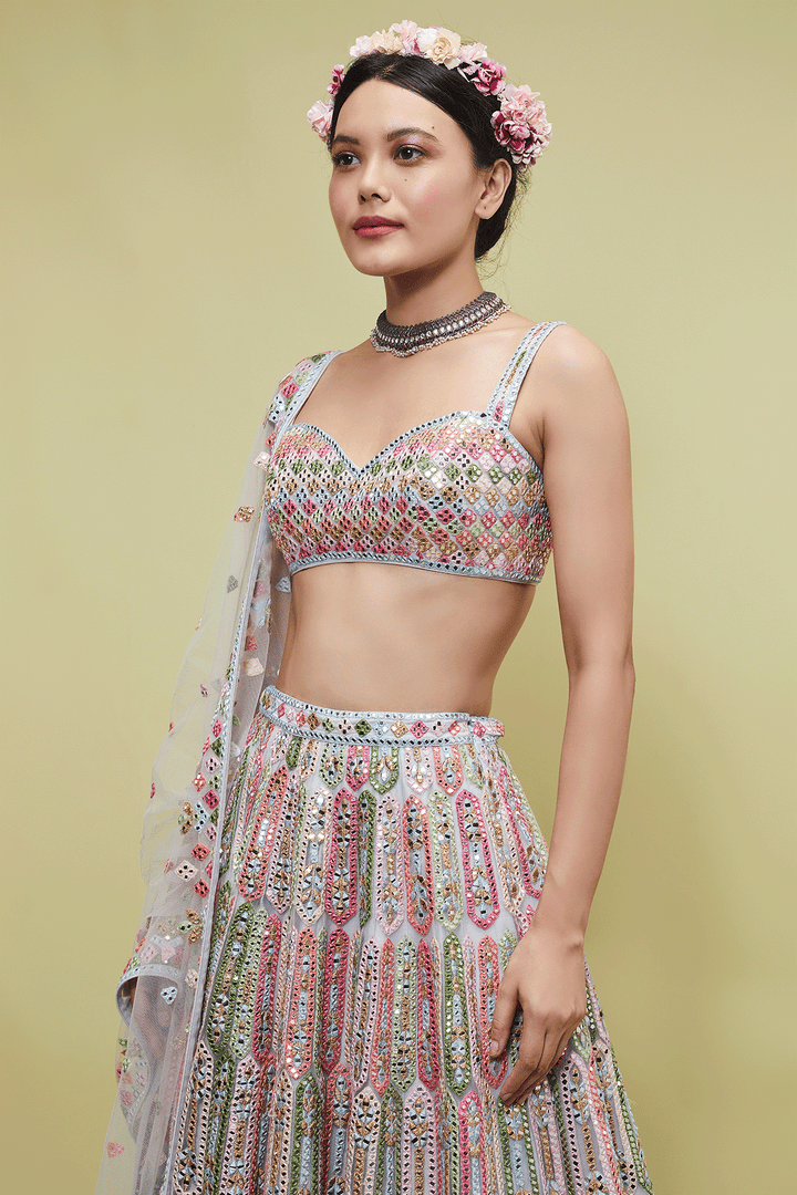 BLUE NET LEHENGA SET