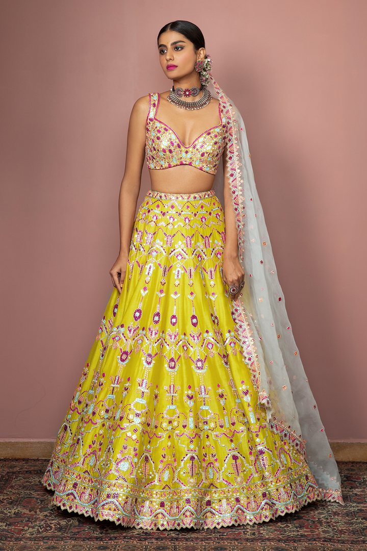 GREENISH MUSTARD LEHENGA SET