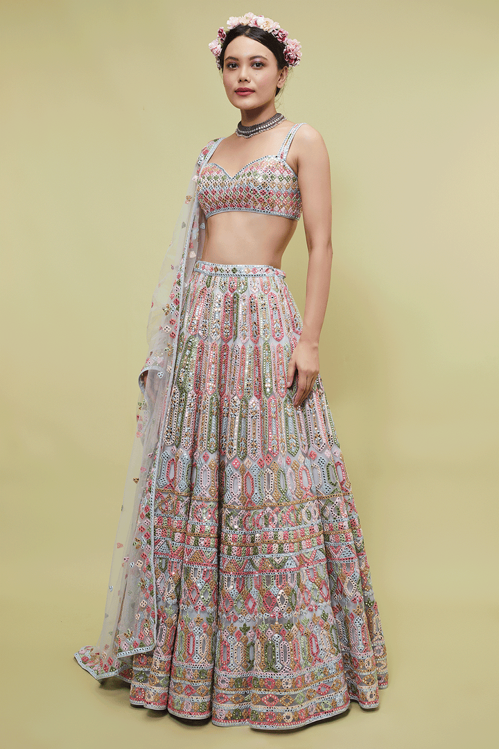 BLUE NET LEHENGA SET