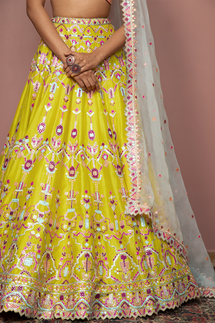 GREENISH MUSTARD LEHENGA SET
