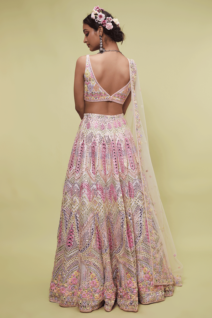 PEACH NET LEHENGA WITH RESHAM