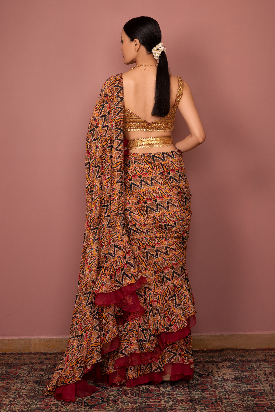 Tribal Printed Saree With Blouse And Belt