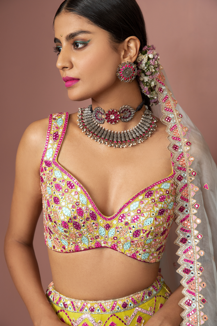 GREENISH MUSTARD LEHENGA SET