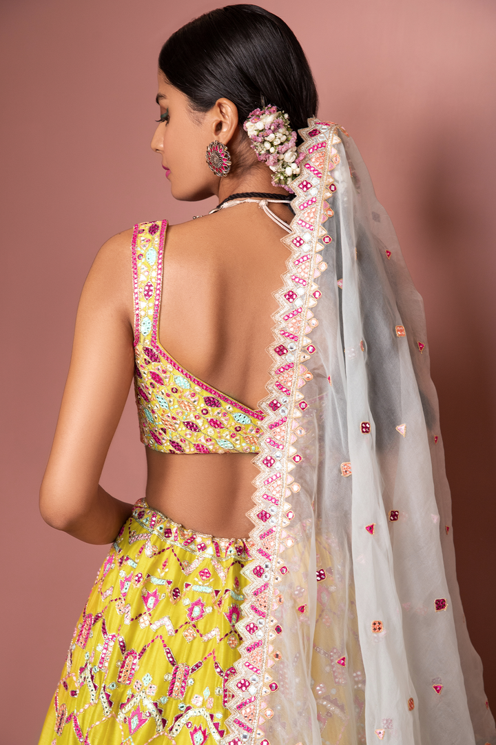 GREENISH MUSTARD LEHENGA SET