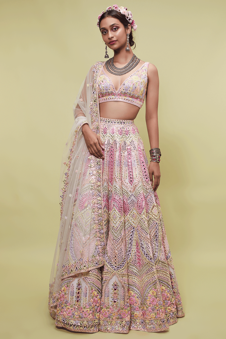 PEACH NET LEHENGA WITH RESHAM