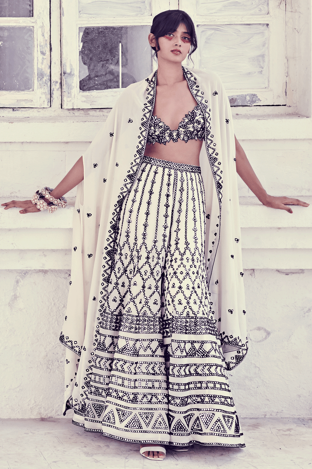 BLACK AND WHITE HIGH WAIST SHARARA SET