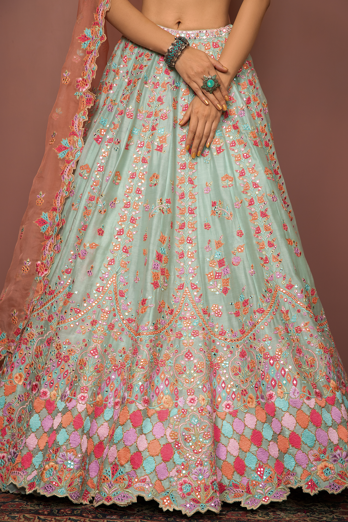 Blue Lehenga Set With Resham Foil Embroidery