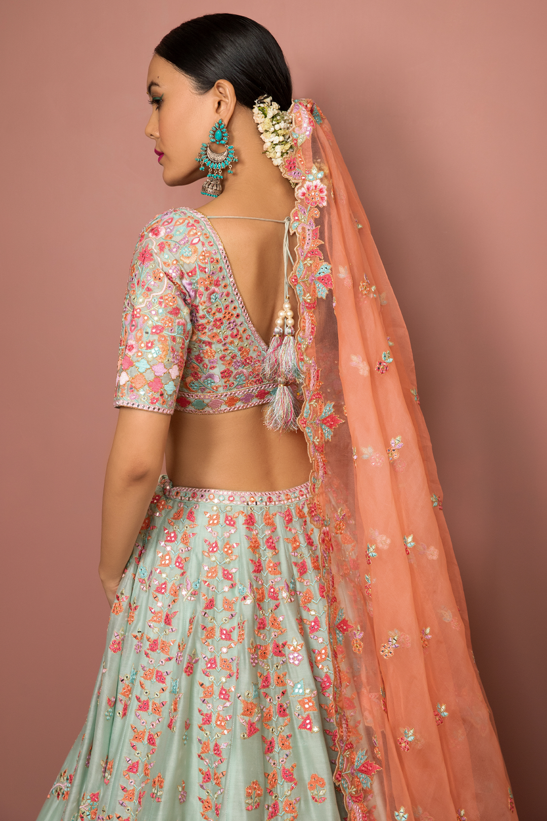 Blue Lehenga Set With Resham Foil Embroidery