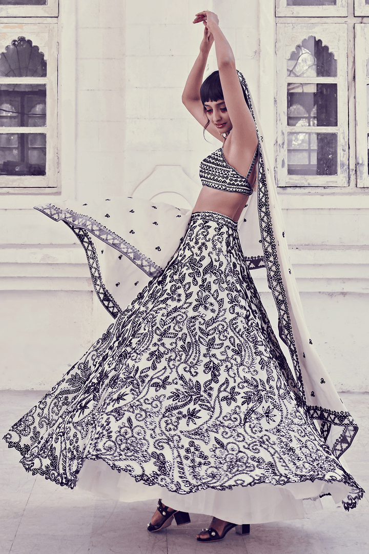 BLACK AND WHITE FLORAL LEHENGA SET