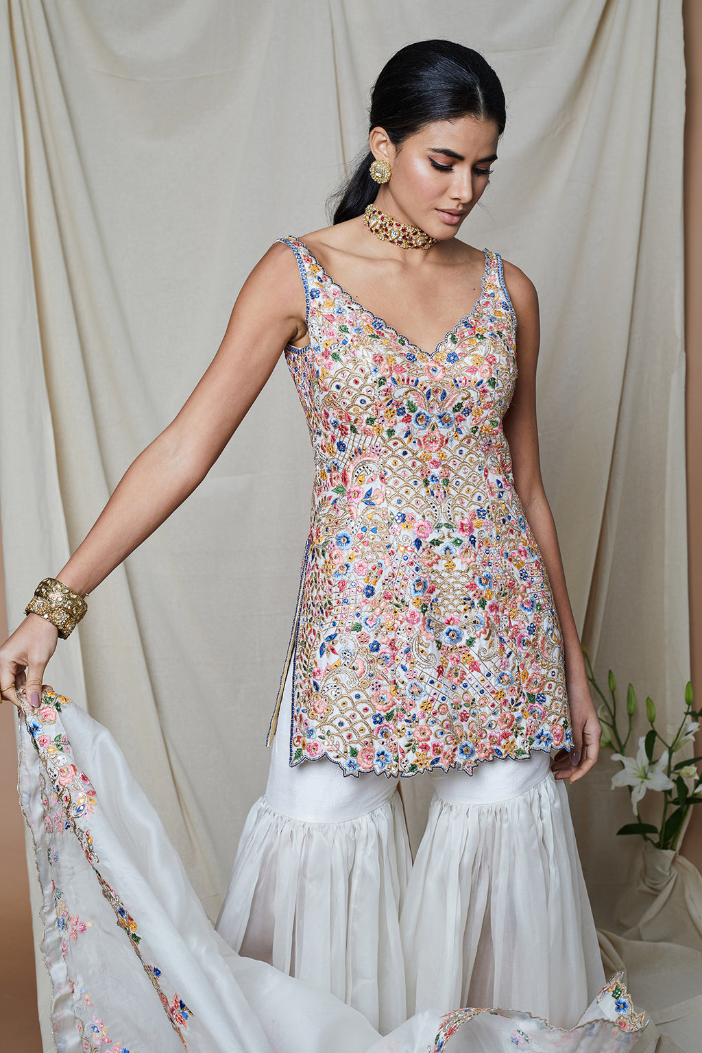 Ivory Organza Gharara