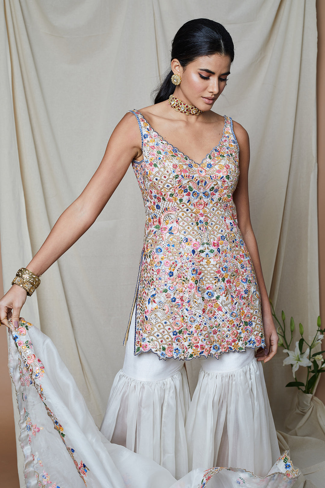 Ivory Organza Gharara