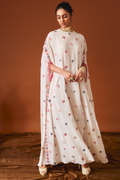 Ivory Georgette Kaftan With Mirror And Resham