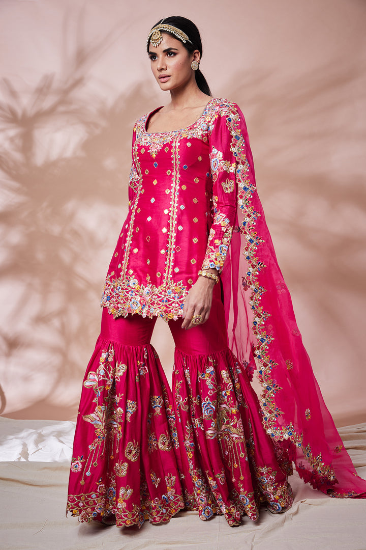 RANI PINK SILK BUTTERFLY GHARARA