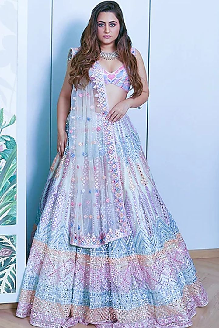 Sheeren in GREEN NET LEHENGA SET