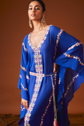 Royal Blue Georgette Kaftan With Mirror And Resham