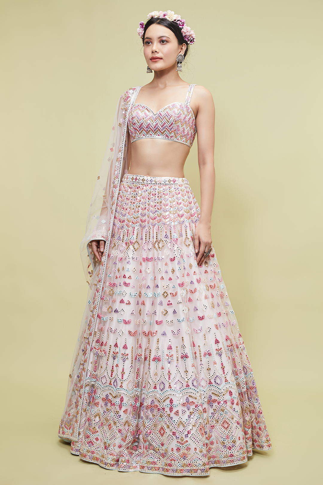 IVORY MULTI MIRROR LEHENGA SET