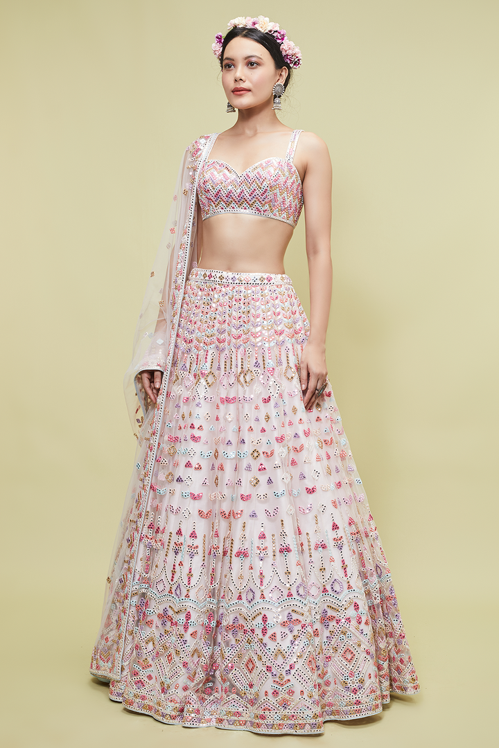 IVORY MULTI MIRROR LEHENGA SET