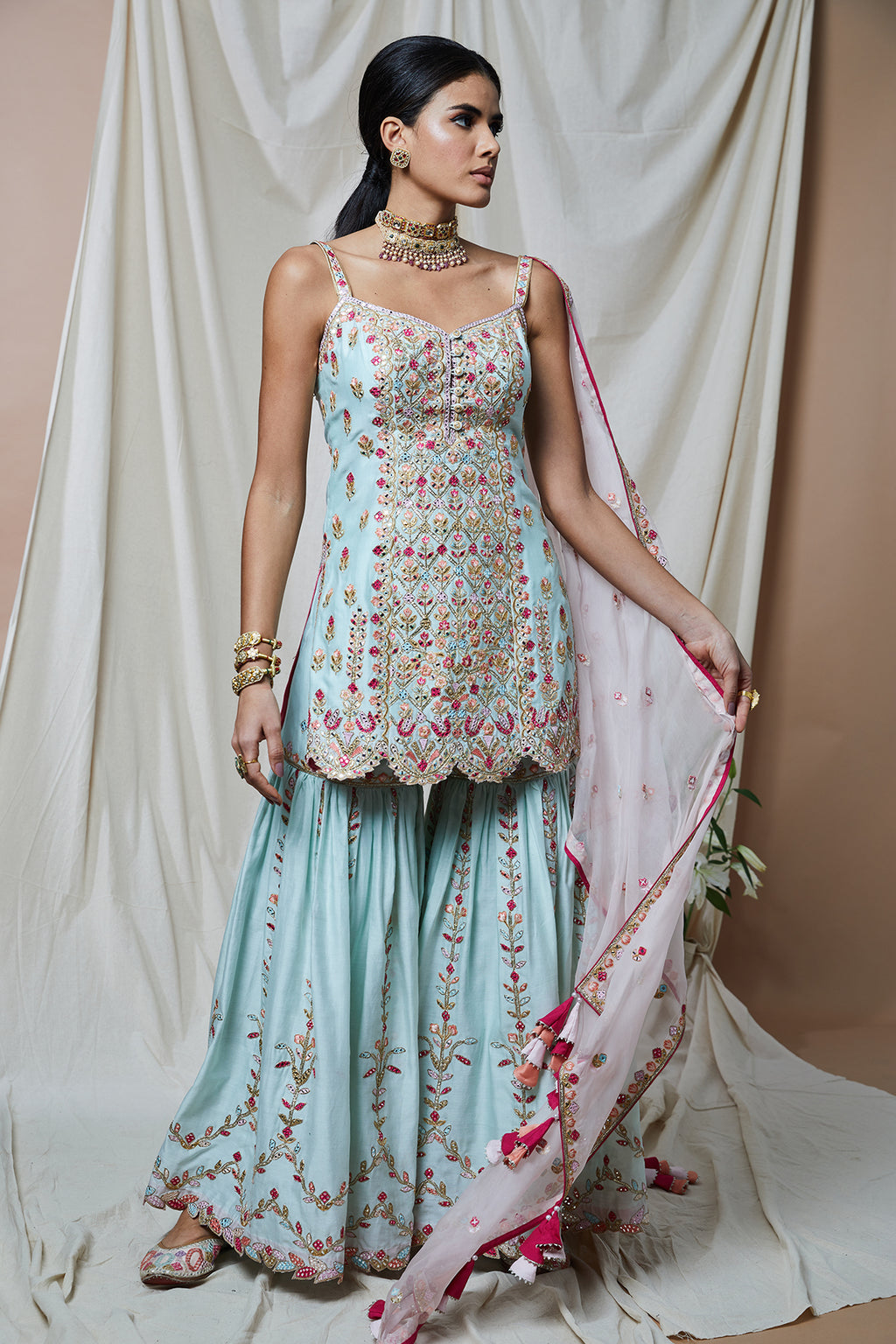 Blue Chanderi Gharara