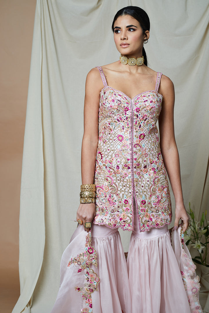 PINK ORGANZA GHARARA