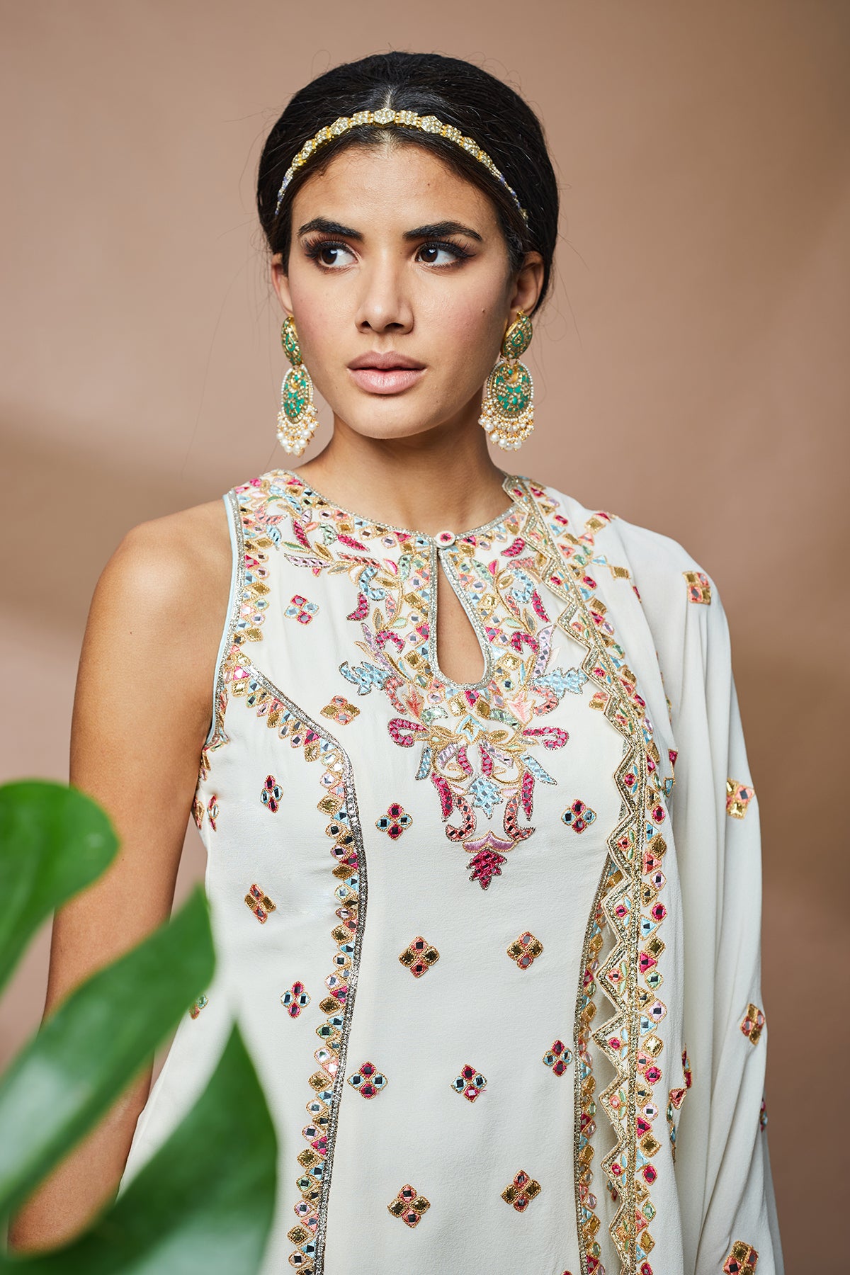 Ivory Georgette Incut Kurta With Sharara
