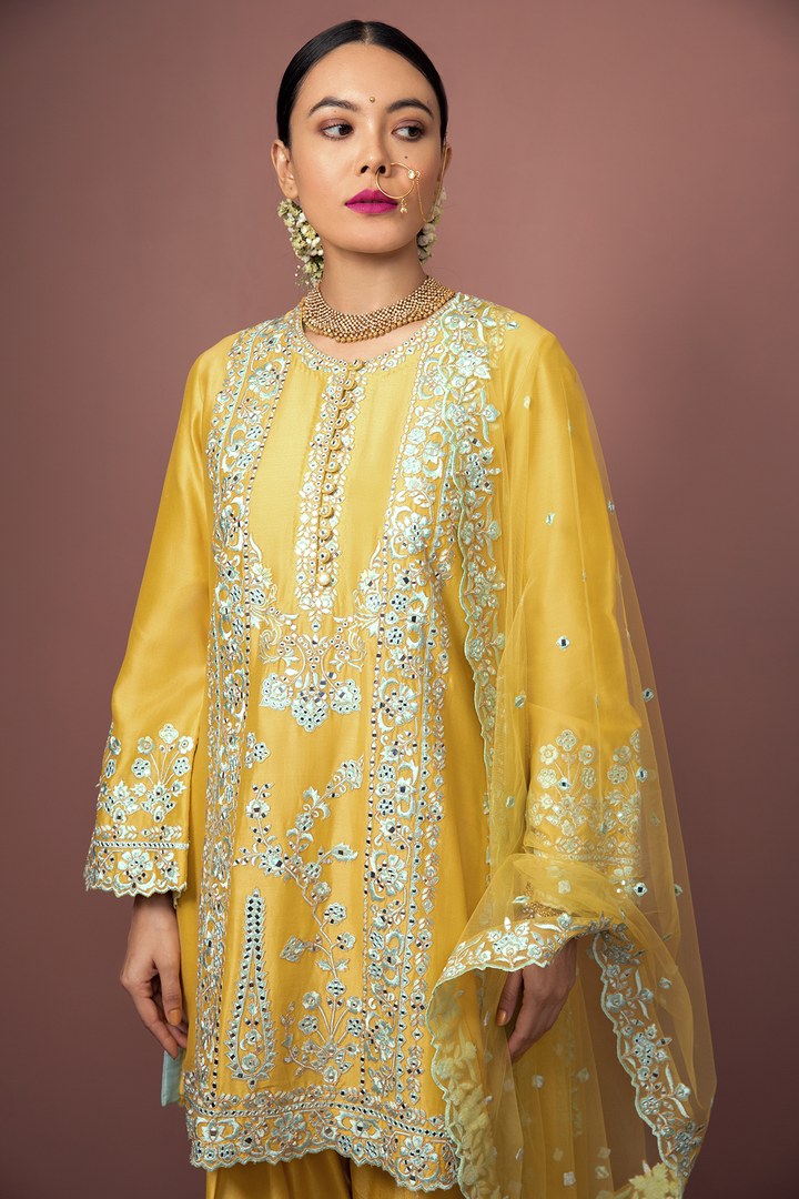 MUSTARD KURTA WITH UNCHI SALWAR SET