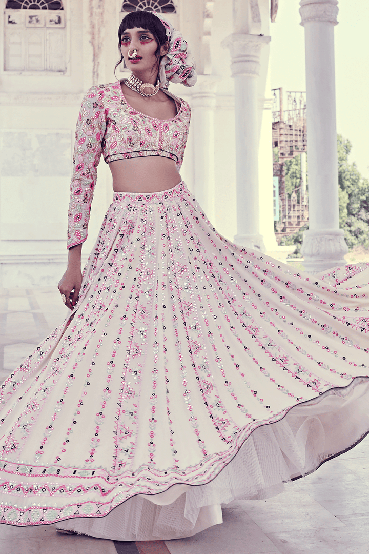 IVORY GEORGETTE AZTEK LEHENGA SET