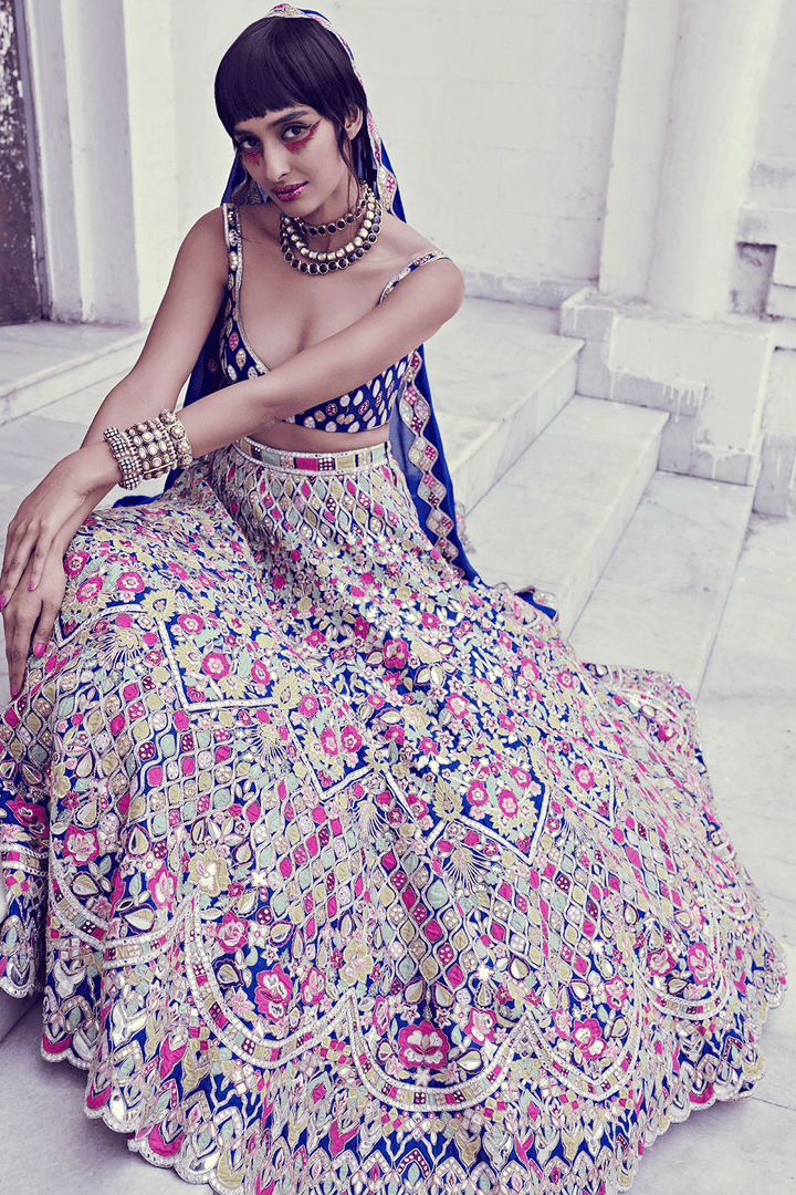 BLUE RAWSILK LEHENGA SET