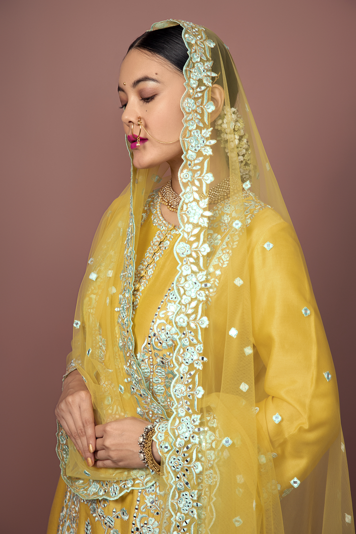 MUSTARD KURTA WITH UNCHI SALWAR SET