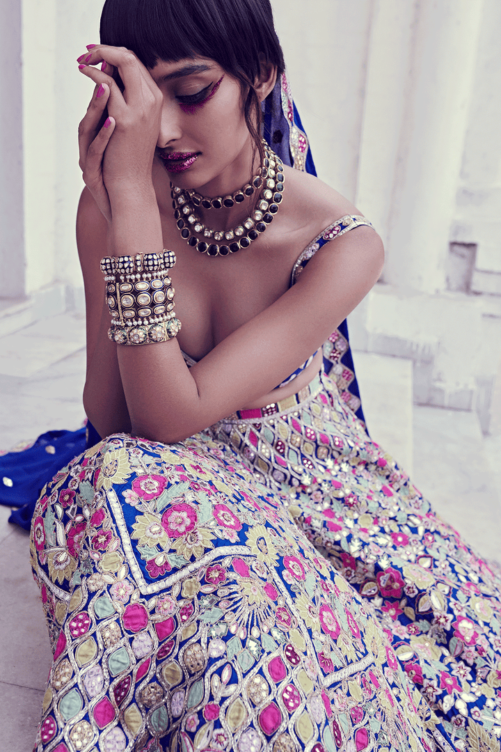 BLUE RAWSILK LEHENGA SET