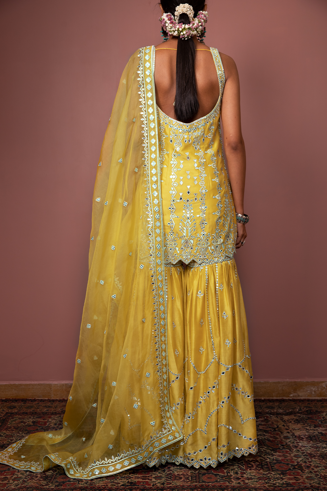 MUSTARD STRAPPY KURTA WITH GHARARA